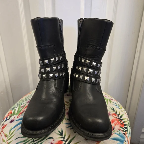 Harley-Davidson Black Studded Leather Moto Boot - Picture 3 of 5